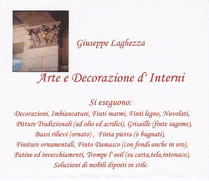 Giuseppe Laghezza, Arte e Decorazioni d'Interni
